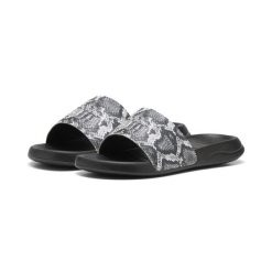 Damskie klapki Popcat 20 Snake Chic PUMA Black Silver Metallic. Czarne klapki damskie Puma, bez wzorów, sportowe, bez obcasa, bez zapięcia. Za 90.30 zł.