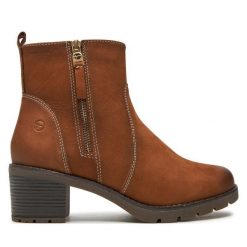 Botki Tamaris. Brązowe botki damskie Tamaris, bez wzorów, bez obcasa, na słupku, bez zapięcia. Za 489.99 zł.