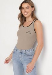 Ciemnozielony Wiskozowy Top Ozdobiony Nadrukiem Amovara. Zielone topy damskie Born2be, m, bez wzorów, z jeansu, bez kołnierzyka, bez ramiączek. Za 34.99 zł.