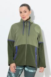 Damskie Bluza dresowa dwukolorowa stójka kieszenie z zamkiem błyskawicznym. Zielone bluzy damskie Ulla Popken, m, bez wzorów, z bawełny, sportowe, bez ramiączek, bez kaptura. Za 279.99 zł.