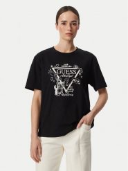 Guess T-Shirt V6YI13 K4301 Czarny Regular Fit. Czarne t-shirty damskie Guess, s, z aplikacjami, z bawełny, bez kołnierzyka, bez ramiączek. Za 154.99 zł.