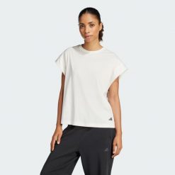 Koszulka Yoga. Białe bluzki damskie Adidas, xl, bez wzorów, z materiału, sportowe, bez kołnierzyka, bez ramiączek. Za 159.00 zł.