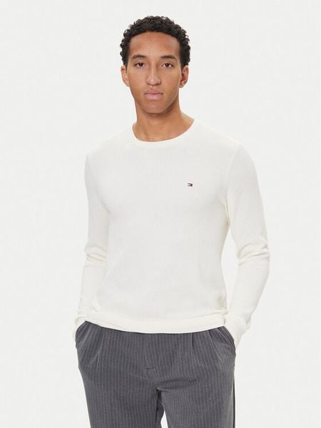 Tommy Hilfiger Sweter Essential MW0MW36347 Écru Regular Fit. Swetry męskie Tommy Hilfiger, m, bez wzorów, z bawełny, bez kołnierzyka, bez ramiączek. Za 279.99 zł.