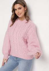 Różowy Sweter z Wełną Zdobiony Warkoczowym Splotem Lakkaria. Czerwone swetry nierozpinane damskie Born2be, z aplikacjami, z jeansu, eleganckie, bez kołnierzyka, bez ramiączek. Za 159.99 zł.