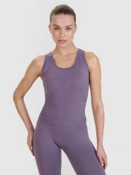4F Top treningowy slim bezszwowy damski 4F x Anna Lewandowska - fioletowy L/XL. Fioletowe koszulki sportowe damskie 4F, l, bez wzorów, z dzianiny, bez ramiączek, do biegania. Za 99.99 zł.