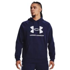 Bluza fitness męska UNDER ARMOUR Rival Fleece Logo Hoodie z kapturem. Niebieskie bluzy męskie Under Armour, l, bez wzorów, z kapturem, na fitness i siłownię. Za 158.99 zł.