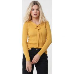 Żółty Sweter Anahi. Żółte swetry nierozpinane damskie Born2be, l, bez wzorów, bez kołnierzyka, bez ramiączek. Za 69.99 zł.