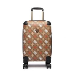 Walizka kabinowa Guess. Brązowe walizki damskie Guess, z aplikacjami. Za 829.99 zł.