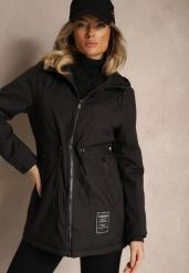 Czarna Kurtka Typu Parka ze Ściągaczem w Talii z Kapturem i Kieszeniami Daroma. Czarne kurtki damskie Renee, l, bez wzorów, z kapturem. Za 149.99 zł.