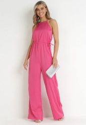 Fuksjowy Kombinezon na Cienkich Ramiączkach Agnella. Czerwone sukienki damskie Born2be, m, bez wzorów, eleganckie, bez kołnierzyka, bez ramiączek. Za 139.99 zł.