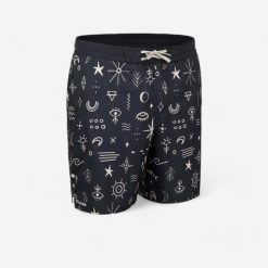 Spodenki surfingowe długie męskie Olaian 100 Symbol. Czarne szorty męskie OLAIAN, bez wzorów, z materiału, sportowe. Za 69.99 zł.