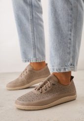 Beżowe Skórzane Tenisówki z Ażurową Cholewką Nesseli. Brązowe trampki i tenisówki damskie Born2be, w ażurowe wzory, z jeansu, bez zapięcia. Za 209.99 zł.