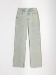 Jeansy wide leg high waist - zielony. Zielone jeansy damskie Sinsay, bez wzorów, z jeansu, z podwyższonym stanem. W wyprzedaży za 35.99 zł.