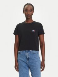 Tommy Jeans T-Shirt Flag DW0DW21423 Czarny Regular Fit. Czarne t-shirty damskie Tommy Jeans, l, bez wzorów, z bawełny, bez kołnierzyka, bez ramiączek. Za 119.99 zł.