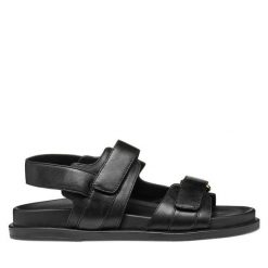 Sandały Geox. Czarne sandały damskie Geox, bez wzorów, bez obcasa, na płaskiej podeszwie, bez zapięcia. Za 569.99 zł.