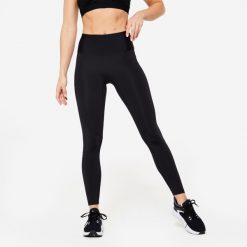 Legginsy fitness damskie Domyos. Czarne legginsy damskie DOMYOS, bez wzorów, z materiału. Za 99.99 zł.