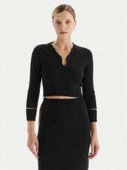 Simona Corsellini Sweter A25CPMGE0601 Czarny Slim Fit. Czarne swetry nierozpinane damskie SIMONA CORSELLINI, l, bez wzorów, z wiskozy, bez kołnierzyka, bez ramiączek. Za 929.99 zł.