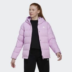 Damska kurtka puchowa adidas Helionic. Czerwone kurtki sportowe damskie Adidas, na zimę, s, bez wzorów, z puchu, bez ramiączek, z kapturem, trekkingowe. Za 601.50 zł.