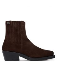 Tommy Jeans Botki Tjw Suede Cowboy Boots EN0EN03142 Brązowy ciemny. Brązowe botki damskie Tommy Jeans, bez wzorów, z jeansu, bez obcasa, na słupku, bez zapięcia. Za 649.99 zł.