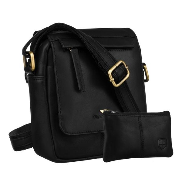 Skórzana, czarna torba męska na ramię z klapką i etui w zestawie PTN 512E-OPU Peterson. Czarne torby na ramię męskie Peterson, ze skóry, na ramię. Za 183.99 zł.