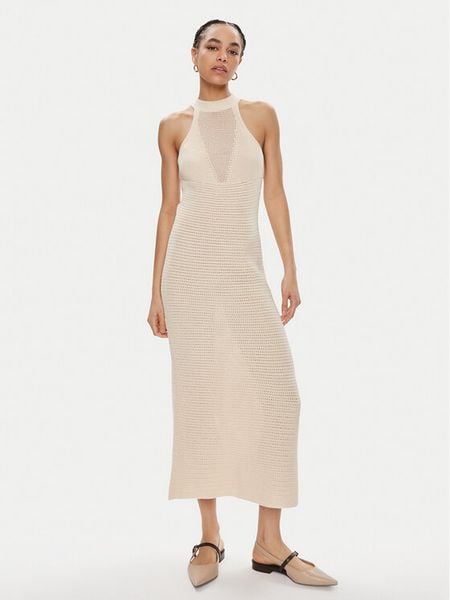 Tommy Hilfiger Sukienka letnia WW0WW41747 Beżowy Slim Fit. Brązowe sukienki damskie Tommy Hilfiger, na lato, xxl, bez wzorów, z bawełny, bez kołnierzyka, bez ramiączek. Za 489.99 zł.