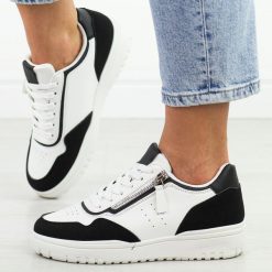 Biało czarne sportowe buty damskie McBraun 23233. Białe obuwie sportowe damskie McBraun, na lato, bez wzorów, ze skóry, bez zapięcia, na fitness i siłownię. Za 99.00 zł.