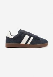 Granatowo-Białe Buty Sportowe z Naturalnego Zamszu Palarwena. Niebieskie buty sportowe męskie Born2be, bez wzorów, z jeansu, bez zapięcia. Za 129.99 zł.