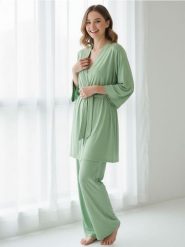 Jednolity szlafrok kimono - zielony. Zielone szlafroki damskie Sinsay, l, bez wzorów, bez ramiączek, bez kaptura. Za 59.99 zł.