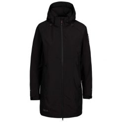 Damska Kurtka Wodoodporna Lucille DLX. Czarne kurtki sportowe damskie Trespass, m, bez wzorów, z materiału, bez ramiączek, z kapturem, trekkingowe. Za 480.99 zł.