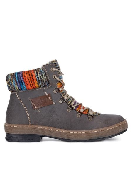 Rieker Botki Z6743-45 Szary. Szare botki damskie Rieker, bez wzorów, z materiału, bez obcasa, na płaskiej podeszwie, bez zapięcia. Za 258.99 zł.