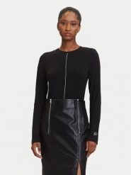 KARL LAGERFELD Bluzka A3W17007 Czarny Slim Fit. Czarne bluzki damskie KARL LAGERFELD, m, bez wzorów, z wiskozy, bez kołnierzyka, bez ramiączek. Za 469.99 zł.