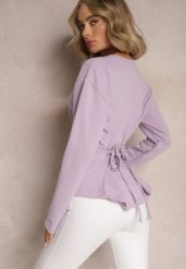 Jasnofioletowa Bawełniana Bluza z Ozdobnym Wiązaniem Fanarita. Fioletowe bluzy damskie Renee, bez wzorów, z bawełny, casualowe, bez ramiączek, bez kaptura. Za 74.99 zł.