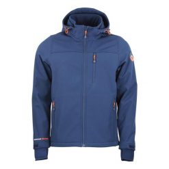 Kurtka softshell z kapturem Peak Mountain Claude. Niebieskie kurtki sportowe męskie Peak Mountain, bez wzorów, z softshellu, z kapturem, trekkingowe. W wyprzedaży za 324.00 zł.