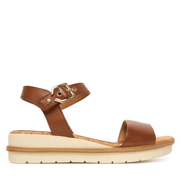 Sandały Tamaris. Brązowe sandały damskie Tamaris, bez wzorów, bez obcasa, na koturnie, bez zapięcia. Za 234.99 zł.