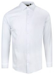 Biała Koszula Victorio - Krój Taliowany - Tkanina z Fakturą. Białe koszule męskie Victorio, uniwersalny, bez wzorów, z elastanu, eleganckie, bez kołnierzyka, bez ramiączek. Za 135.00 zł.