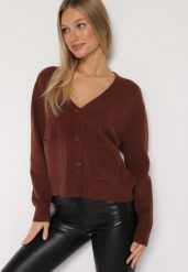 Brązowy Rozpinany Kardigan z Dodatkiem Kaszmiru Vetirira. Brązowe kardigany damskie Born2be, bez wzorów, z jeansu, klasyczne, bez kołnierzyka. Za 109.99 zł.