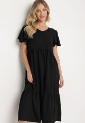 Czarna Sukienka o Rozkloszowanym Kroju z Wiskozą Filastia. Czarne sukienki damskie Born2be, na co dzień, l, bez wzorów, z wiskozy, eleganckie, bez kołnierzyka, bez ramiączek, midi, rozkloszowane. Za 69.99 zł.