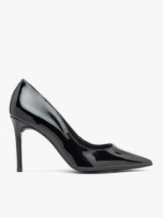 Czarne lakierowane czółenka na szpilce. Czarne czółenka damskie Ryłko, bez wzorów, z gumy, eleganckie, bez obcasa, na szpilce, bez zapięcia. Za 329.99 zł.