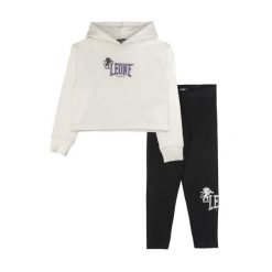 Zestaw zimowy Leone 1947 Lavender Mädchen, bluza z kapturem i legginsy. Białe bluzy damskie LEONE 1947 APPAREL, bez wzorów, z dresówki. W wyprzedaży za 117.88 zł.