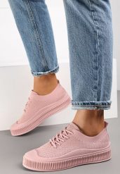 Różowe Trampki z Siateczkową Cholewką i Tłoczoną Podeszwą Lalnai. Czerwone obuwie sportowe damskie Renee, bez wzorów, z jeansu, bez zapięcia. Za 39.99 zł.