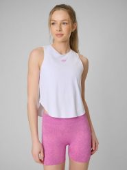 4F Top treningowy szybkoschnący damski - biały M. Białe topy damskie 4F, m, bez wzorów, biznesowe, bez kołnierzyka, bez ramiączek. Za 119.99 zł.