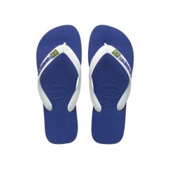 Sandały Havaianas Brasil Niebieskie dla Junior Mężczyzn. Czarne sandały męskie Havaianas, na lato, bez wzorów, z gumy, eleganckie, bez zapięcia. Za 148.35 zł.