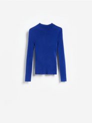 Sweter z dodatkiem wełny - niebieski. Niebieskie swetry nierozpinane damskie Reserved, l, bez wzorów, z dzianiny, bez kołnierzyka, bez ramiączek. Za 129.99 zł.