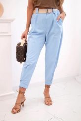 Spodnie Summer Punto z zapięciem na nogawkach niebieskie. Niebieskie spodnie materiałowe damskie KESI, na lato, bez wzorów, z bawełny, eleganckie, plus size. Za 204.91 zł.