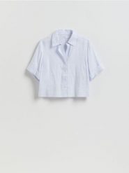 Lniana koszula - jasnoniebieski. Niebieskie koszule damskie Reserved, l, bez wzorów, bez kołnierzyka, bez ramiączek. Za 129.99 zł.