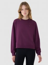 4F Bluza nierozpinana bez kaptura damska - fioletowa M. Fioletowe bluzy damskie 4F, m, bez wzorów, z bawełny, klasyczne, bez ramiączek, bez kaptura. Za 129.99 zł.