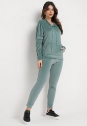 Miętowy Komplet Dresowy z Weluru Bluza z Kapturem i Spodnie z Gumką w Pasie Avinlia. Zielone bluzy damskie Born2be, s, bez wzorów, z dresówki, bez ramiączek, z kapturem. Za 79.99 zł.