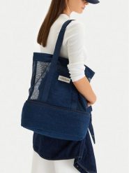 Guess Jeans Torebka CWBEO-GUESS-M-004-09 Granatowy. Niebieskie shopperki damskie Guess Jeans, z aplikacjami, z jeansu, bez dodatków. Za 189.99 zł.