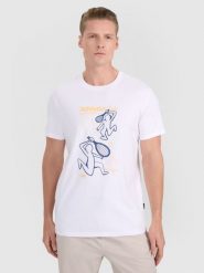 4F T-shirt regular z nadrukiem męski - biały M. Białe koszulki sportowe męskie 4F, m, bez wzorów, z bawełny, bez ramiączek. Za 69.99 zł.