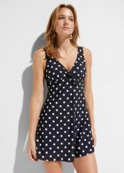 Sukienka kąpielowa. Czarne sukienki damskie bonprix, na plażę, bez wzorów, eleganckie, bez kołnierzyka, bez ramiączek. Za 159.99 zł.